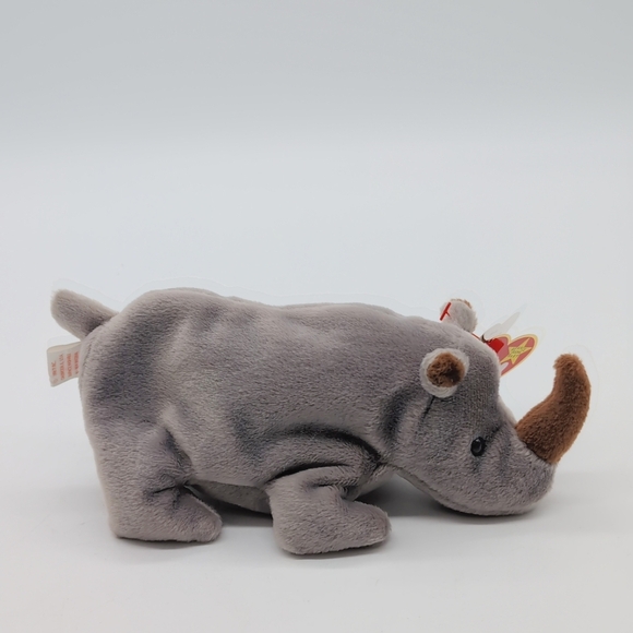 1996 Ty Beanie Baby Spike Gray Plush Rhino Toy W Tag - Picture 6 of 7